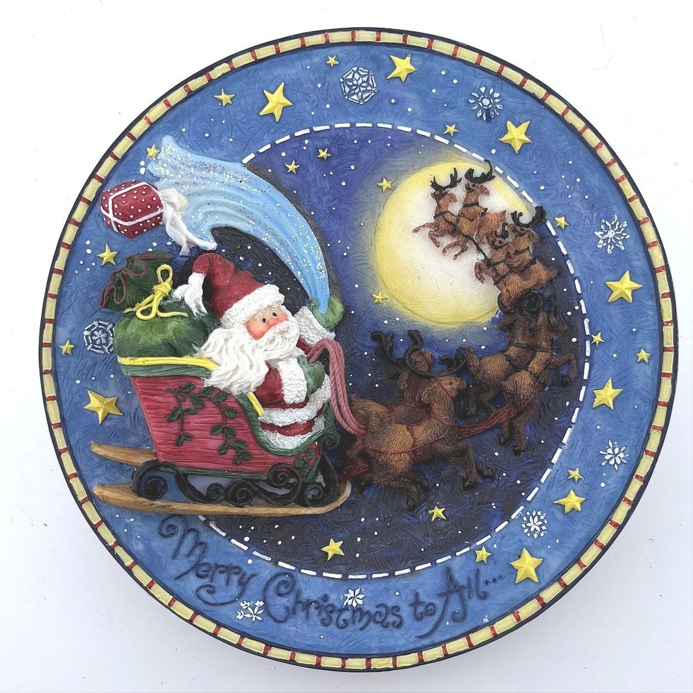 Enesco 1997 In the Spirit of Santa Merry Christmas To All 3D Relief Plate NO BOX